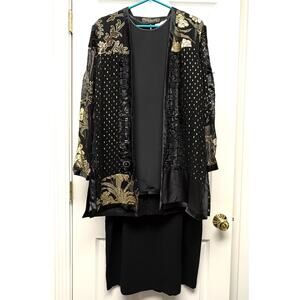Vintage Maggie Shepherd 3 Piece Set M L Black Gold Silk Patchwork Jacket Skirt